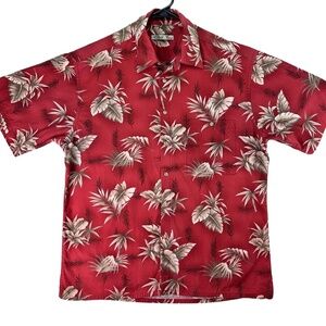 Batik Bay Red Floral Print Short Sleeve Button Up Collared Hawaiian Shirt Large